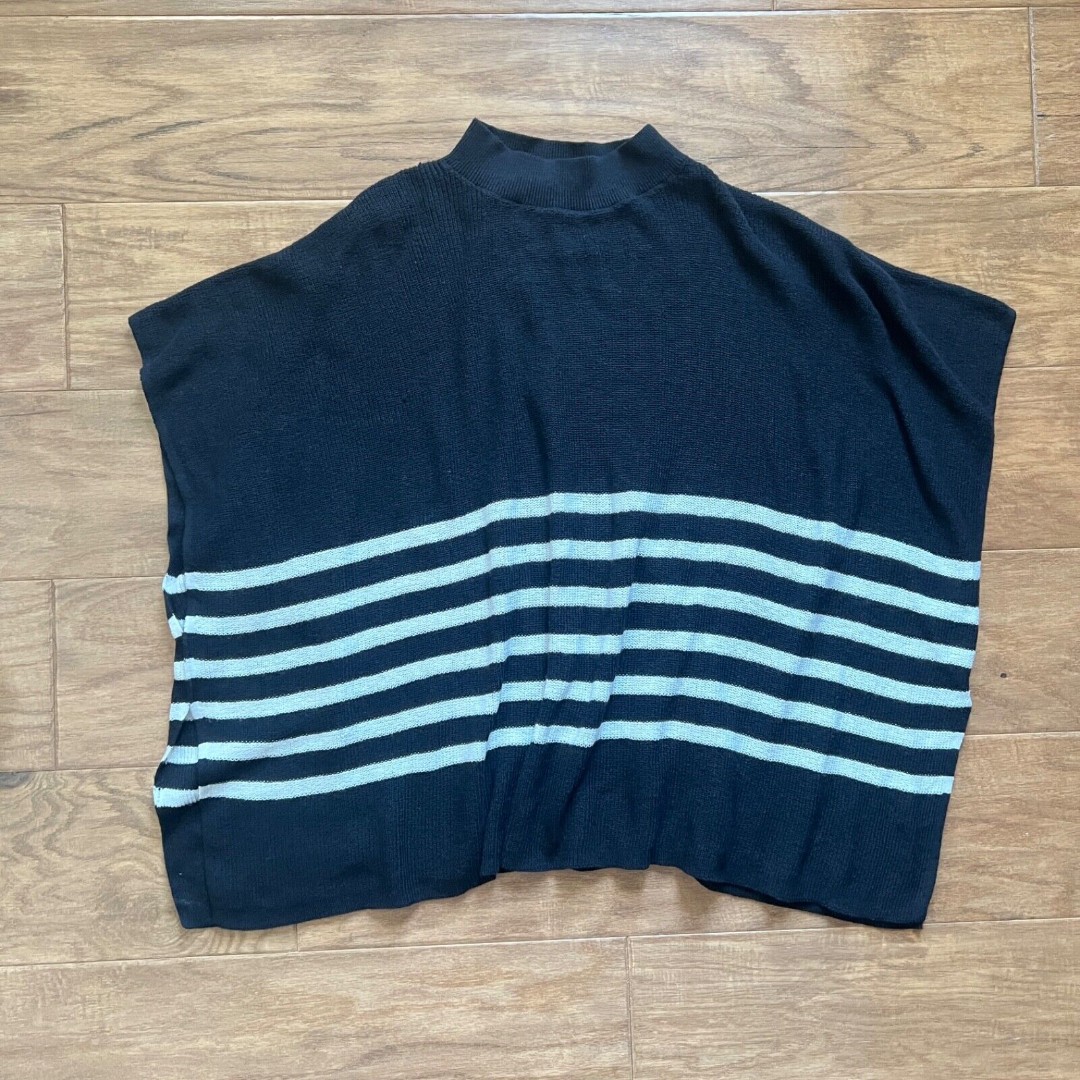 J.Crew Factory Striped Poncho Sweater One Size Black/White Wool Blend