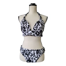 Bar lll black and white cheetah print halter bikini size M