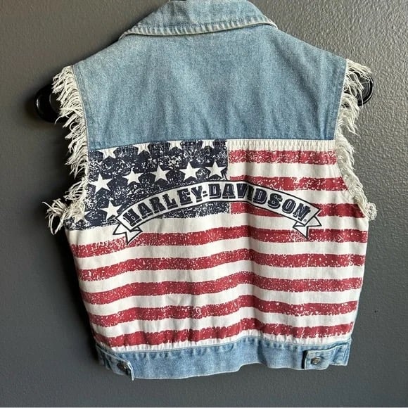 harley davidson denim vest america usa flag