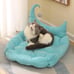 Cats Moon Curved Shaped Soft Cat Sleeping Cushion Bed With Pillow