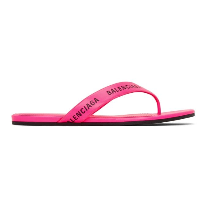 BALENCIAGA Allover-logo Round Leather Thong Sandals. Sz 38