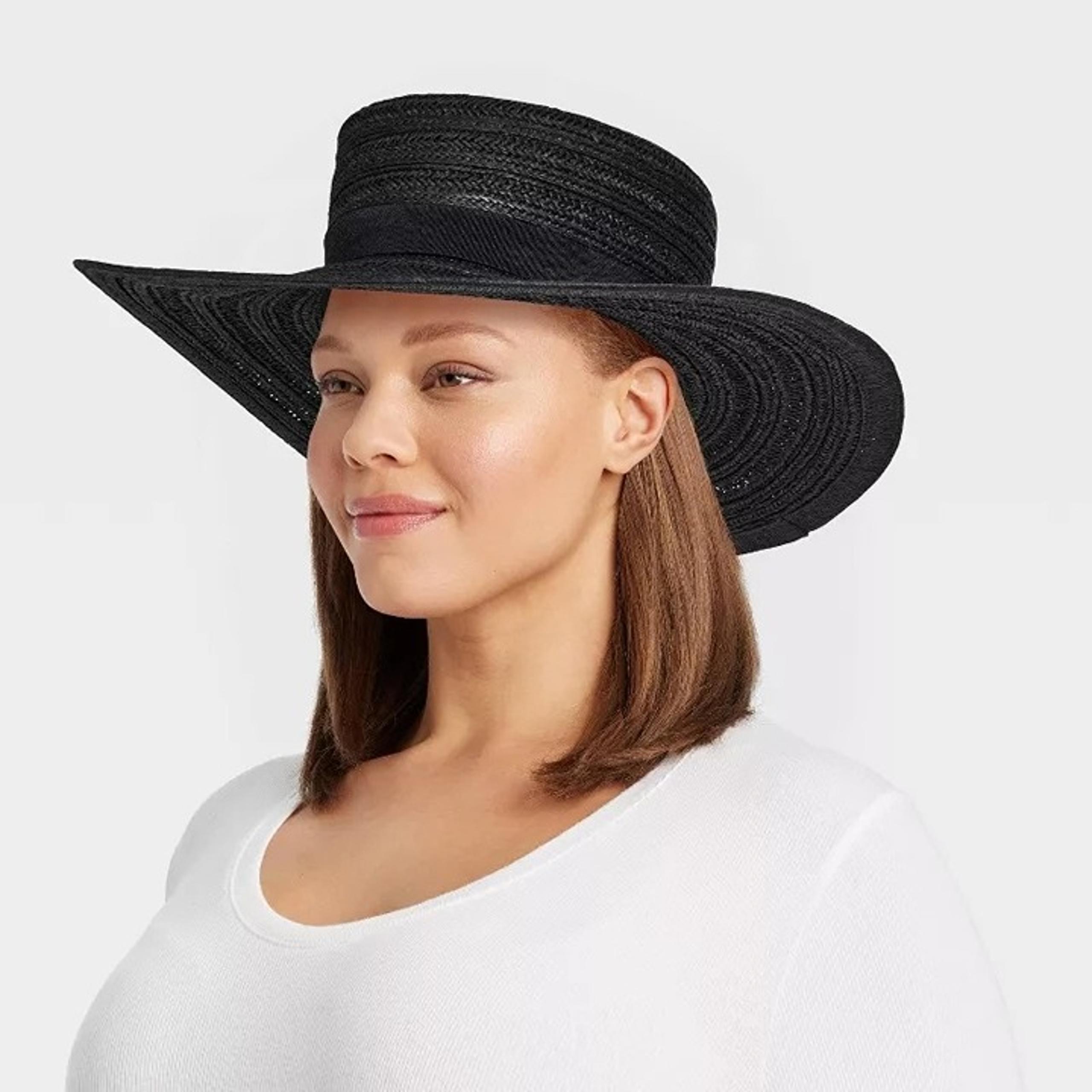 Universal Thread NWT Women's Straw Boater Hat Black  Black Size L/XL