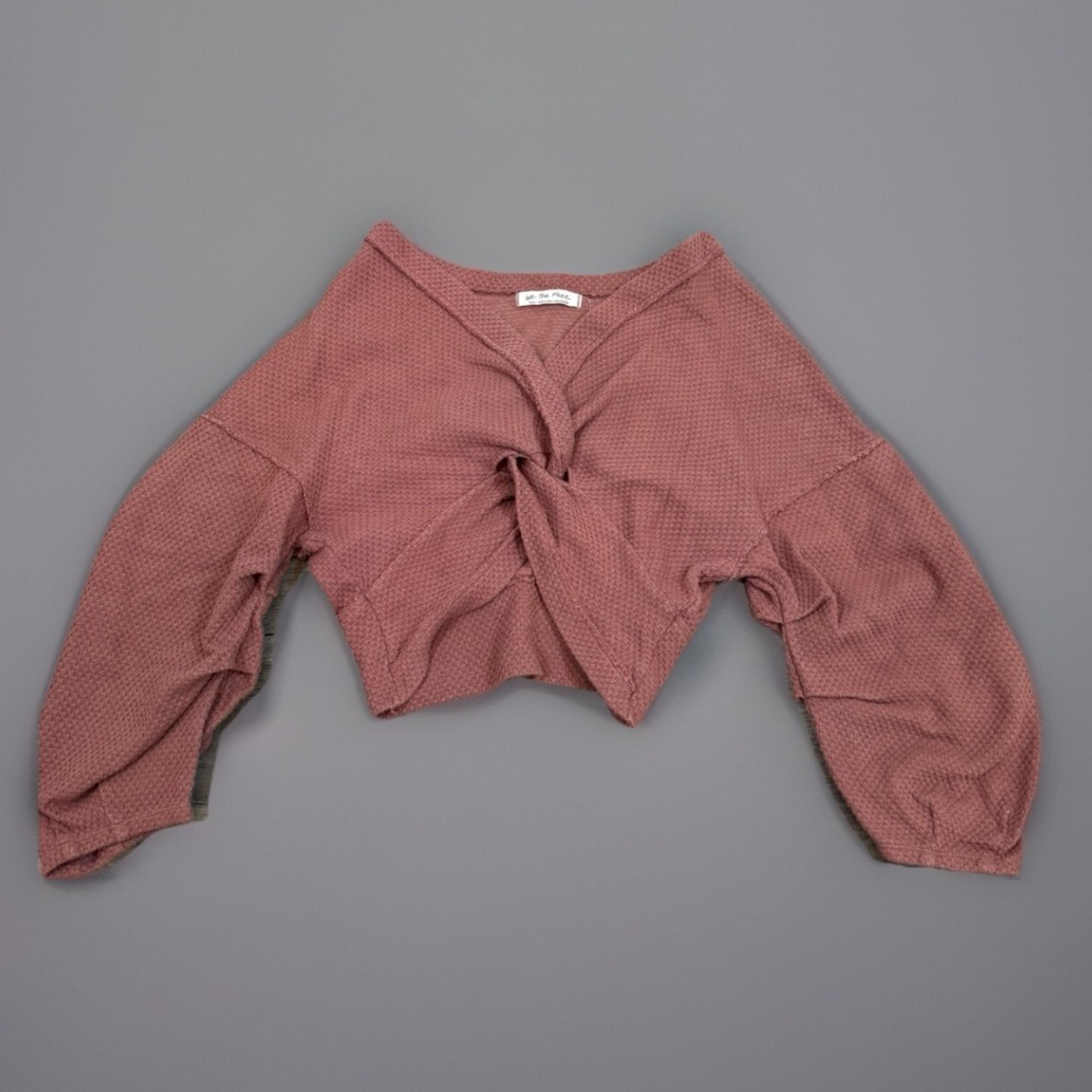 We The Free Cropped Top Twist Front Balloon Sleeve Waffle Knit Small