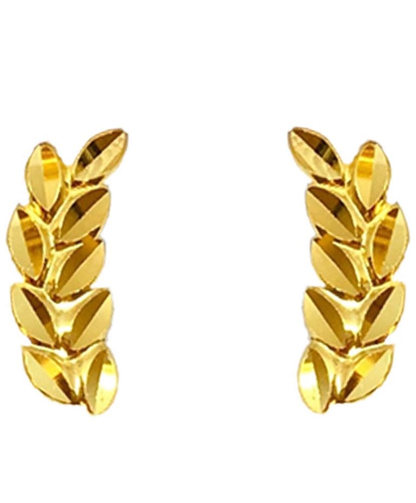 18k Solid Gold Leaf Earrings