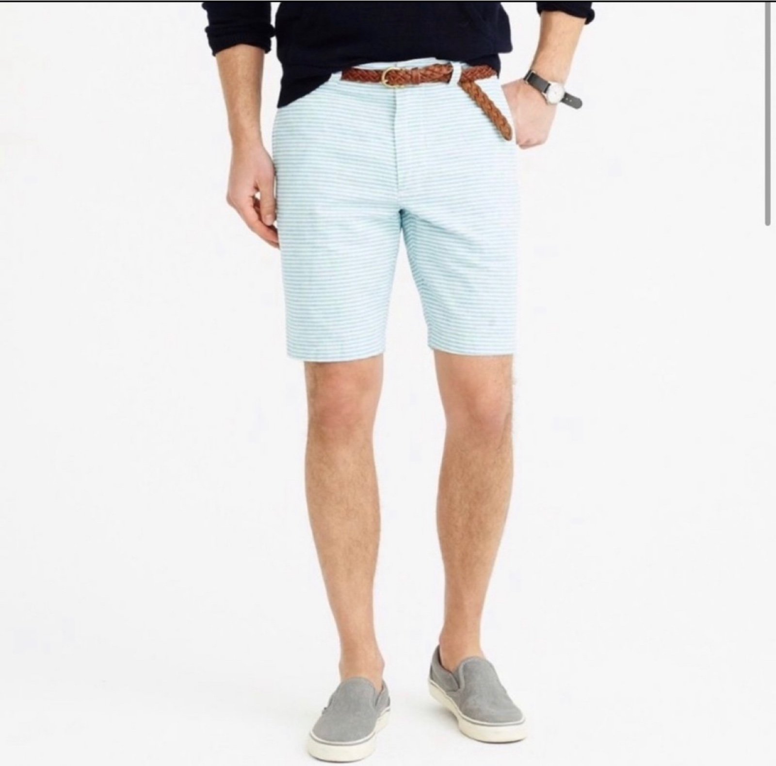 J. Crew Striped 9” Stanton Shorts Linen Aqua Blue 30