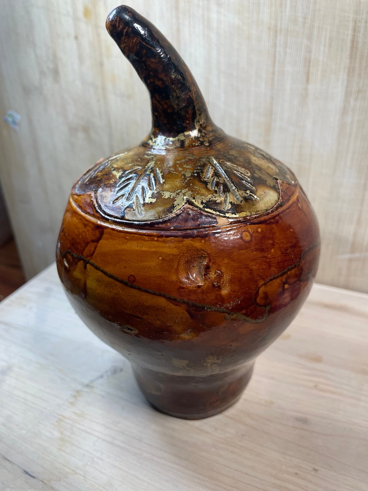 Unique Artisan Lidded Pottery Gourd Shaped