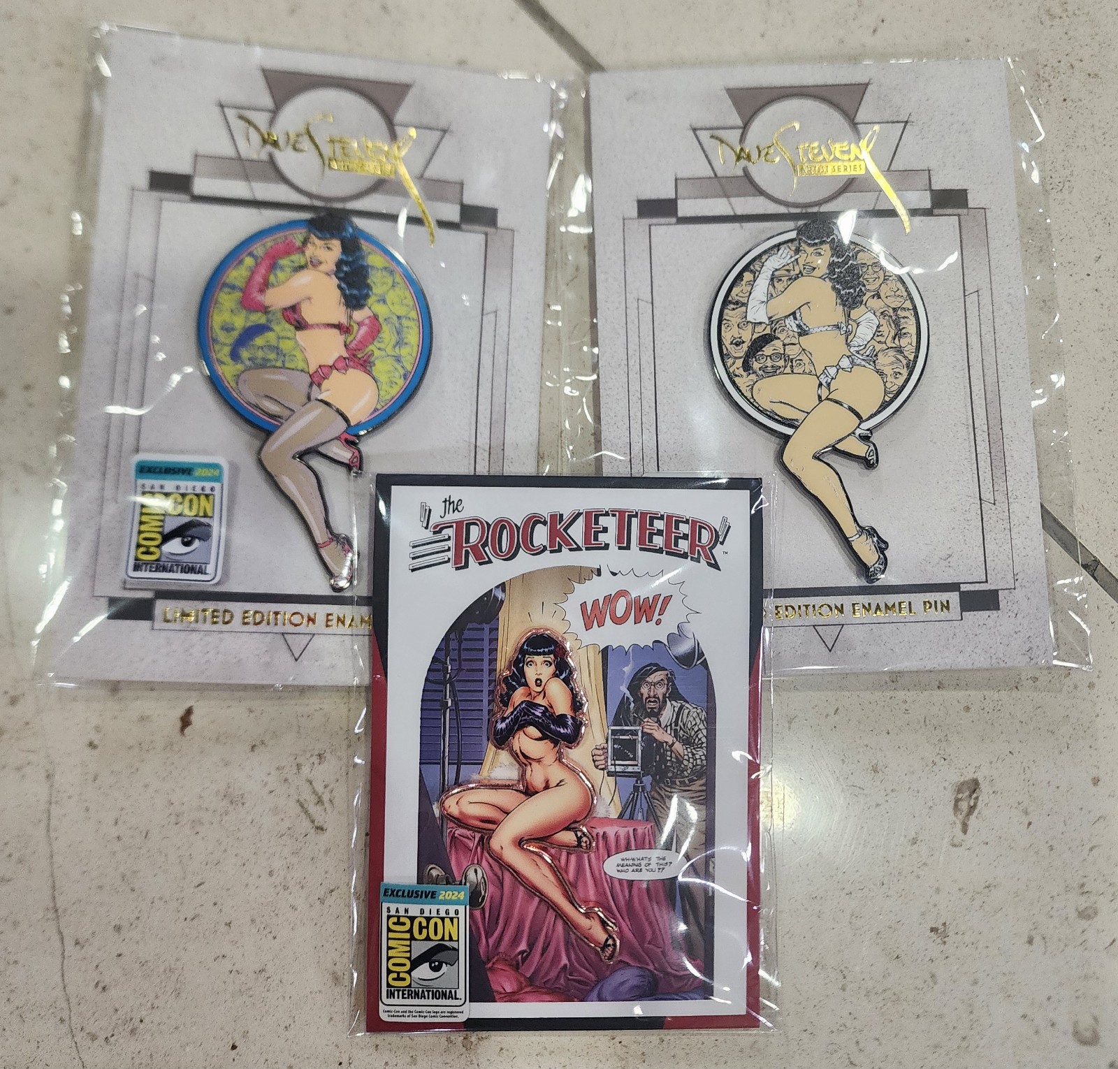 Dave Stevens Bettie Page Enamel Pin Set of 3 SDCC 2024 Exclusive LTD