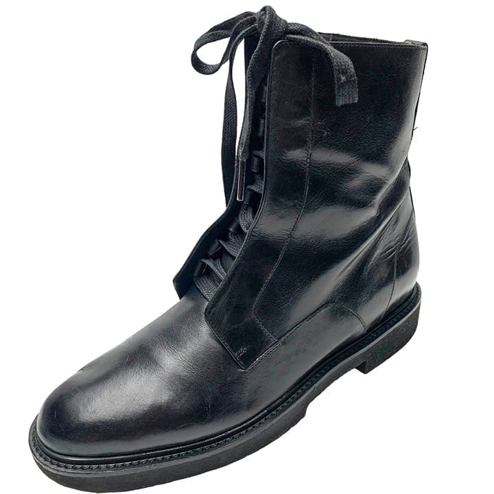 VINCE Connelly Black Smooth Leather Lace Up Zip Combat Boots