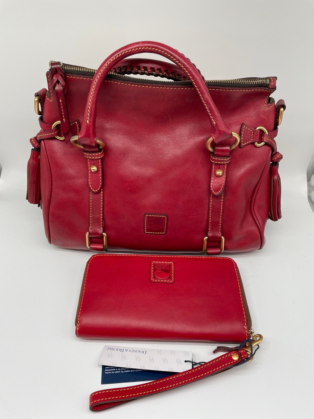 Dooney & Bourke Small Red Florentine Satchel , Large Zip Around Wallet Wristlet