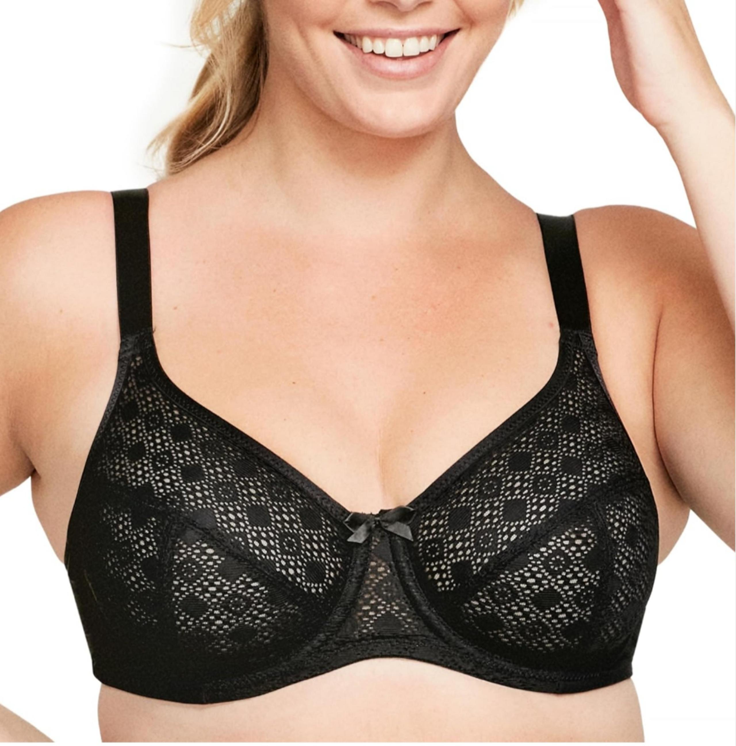 Glamorise Lace Comfort Wonderwire Underwire Bra In Black Women's Size 40DD 9855