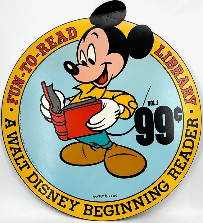 RARE Double Sided 1985 Walt Disney MICKEY MOUSE School Library/Book Fair Sign