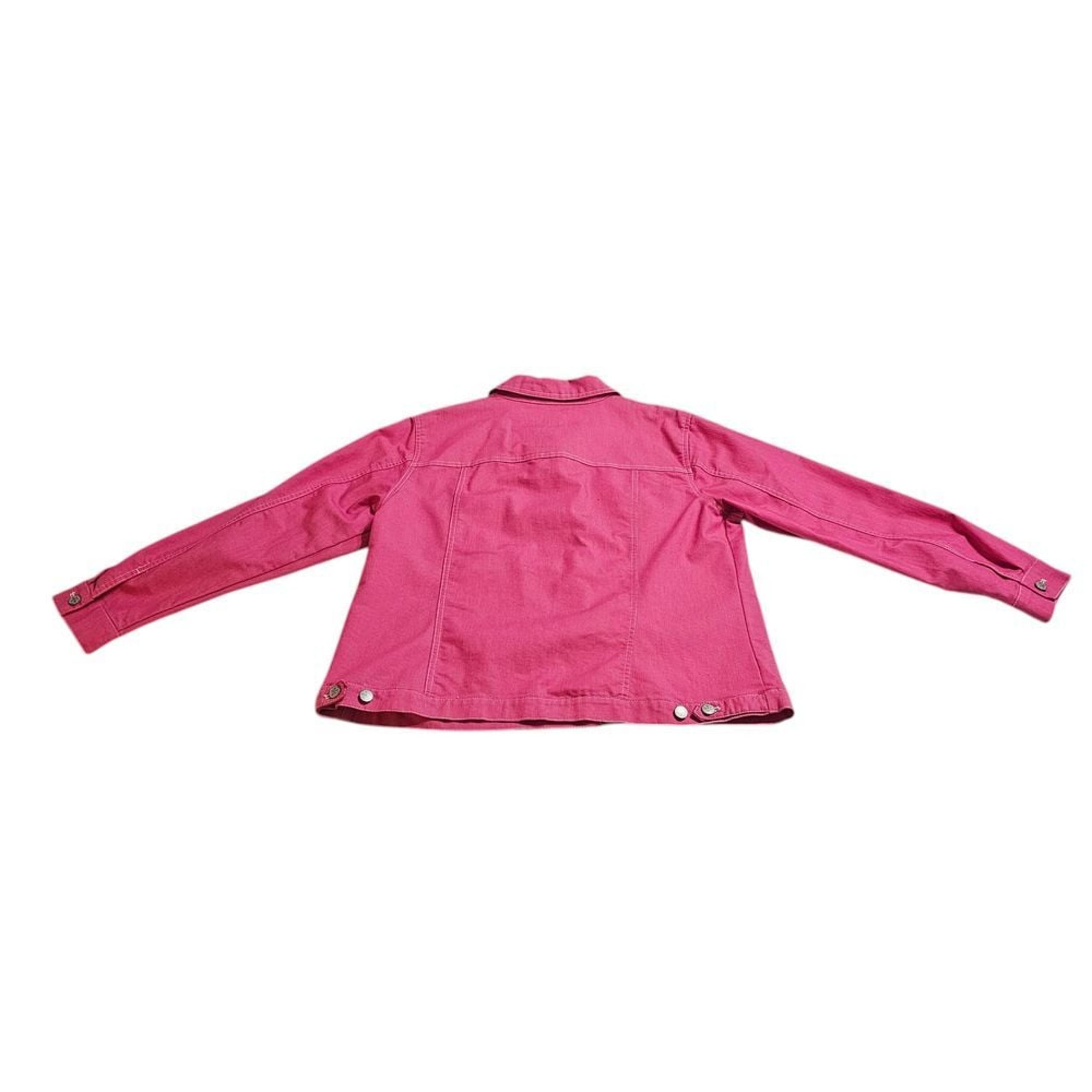 D & Co Denim Jacket Button Front Pockets Casual Pink Jean Jacket Large