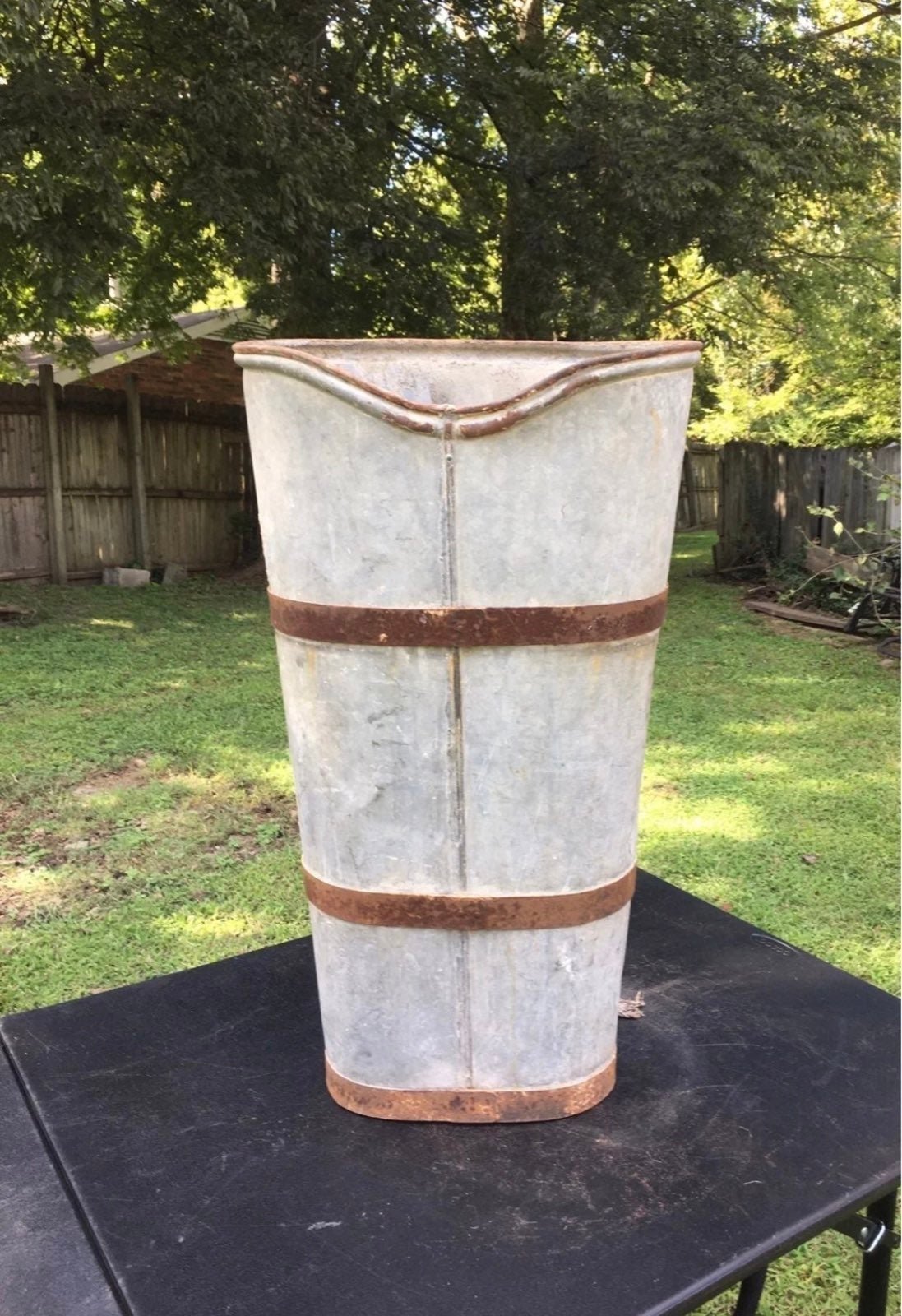 Antique French Grape Harvesting Hod Carrier Galvanized Steel Wine Vineyard 1920s