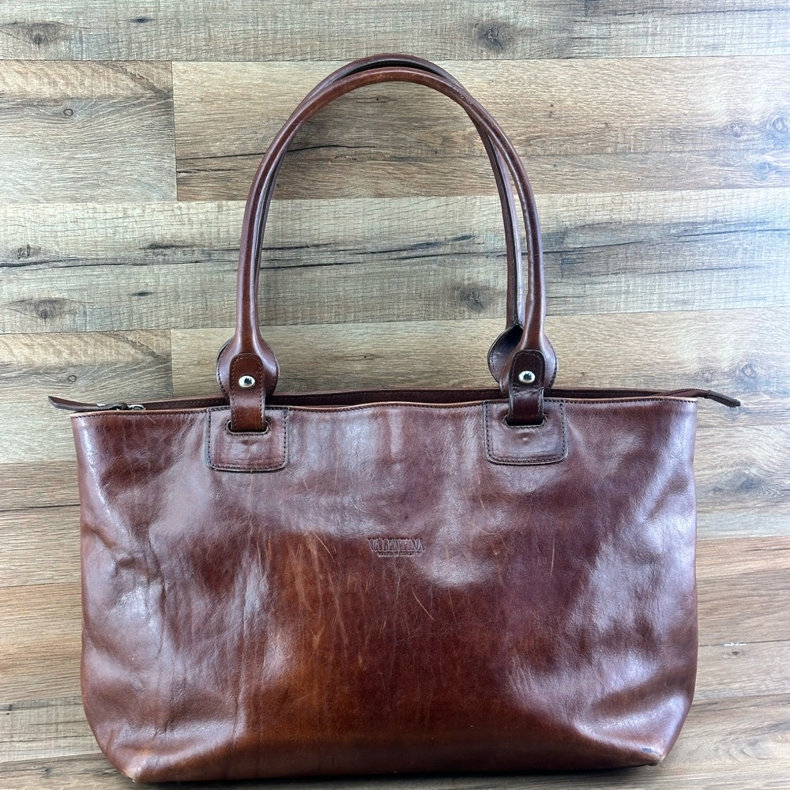 VALENTINO by Mario Authentic Top Handle Small Pebbled Leather Black Tote Bag