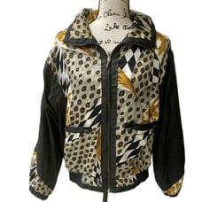 Y2K 90’s RETRO LEOPARD PRINT BOMBER JACKET WINDBREAKER with PADDINGS Sz M DISCO