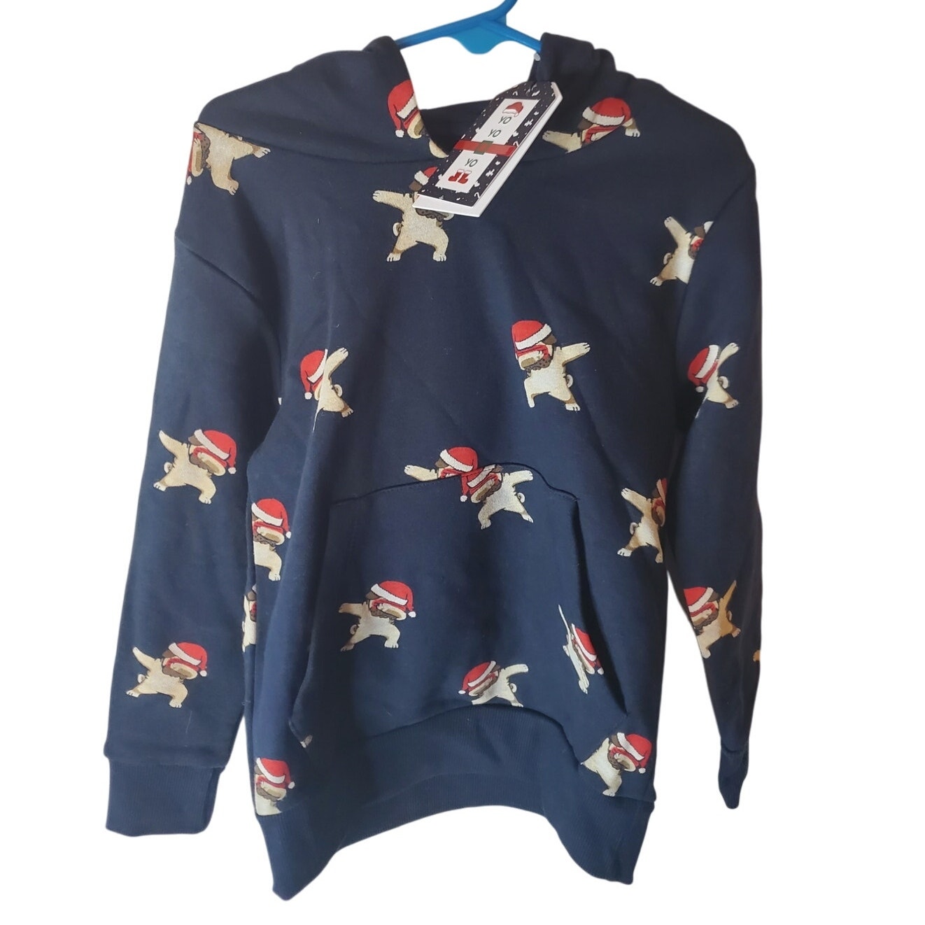 Denim + Flower Santa Pug Hooded Sweatshirt, NWT, Kids 5/6