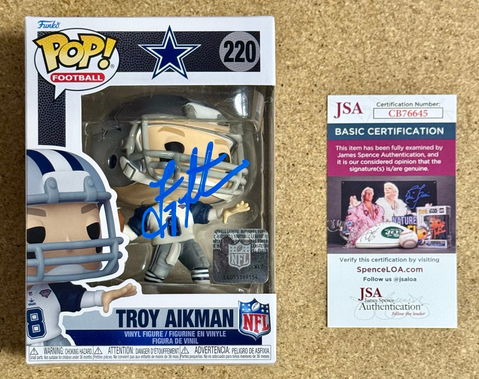 Troy Aikman Signed NFL Dallas Cowboys Funko Pop! #220 Exclusive With JSA COA