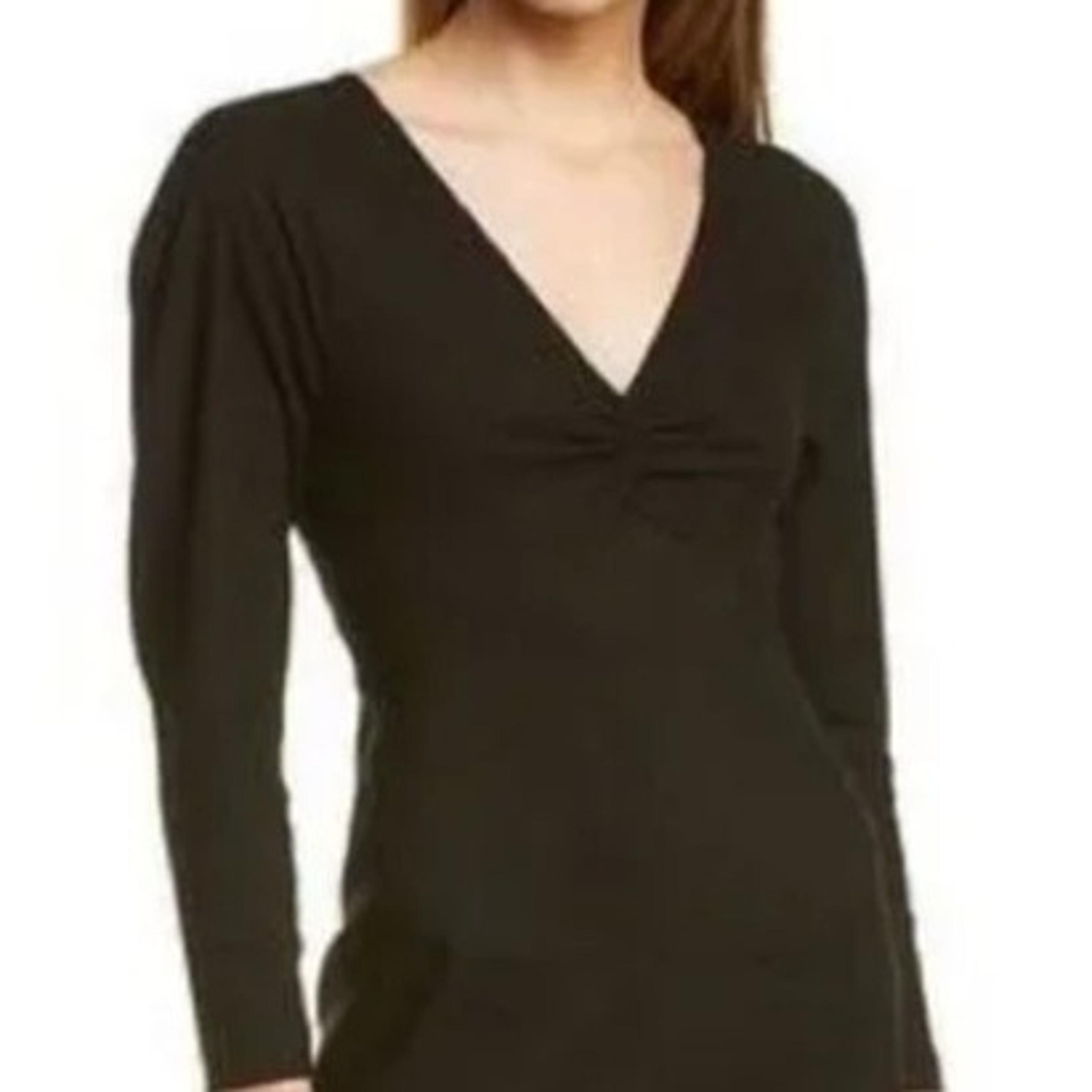 A.L.C. Aila Black Puff Sleeve Long Sleeve Linen Blend V Neck Mini Dress Womens 8