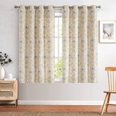 Linen Textured Curtains for Bedroom Damask Printed Drapes