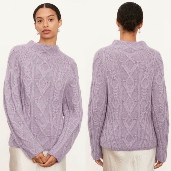 NWT Vince Aran Raglan Mock Neck Sweater XL White Lilac Cable Knit Alpaca Wool