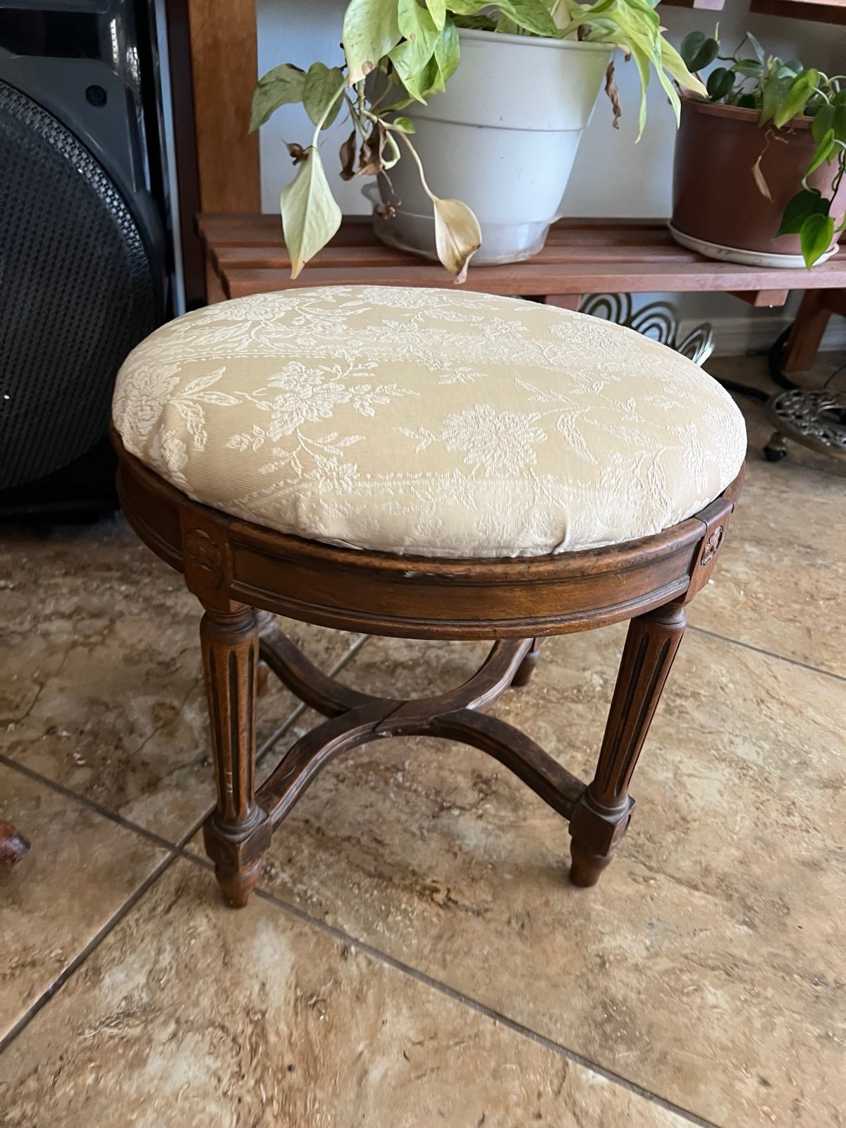 Vintage Wood Antique Fabric Stool 13x15in