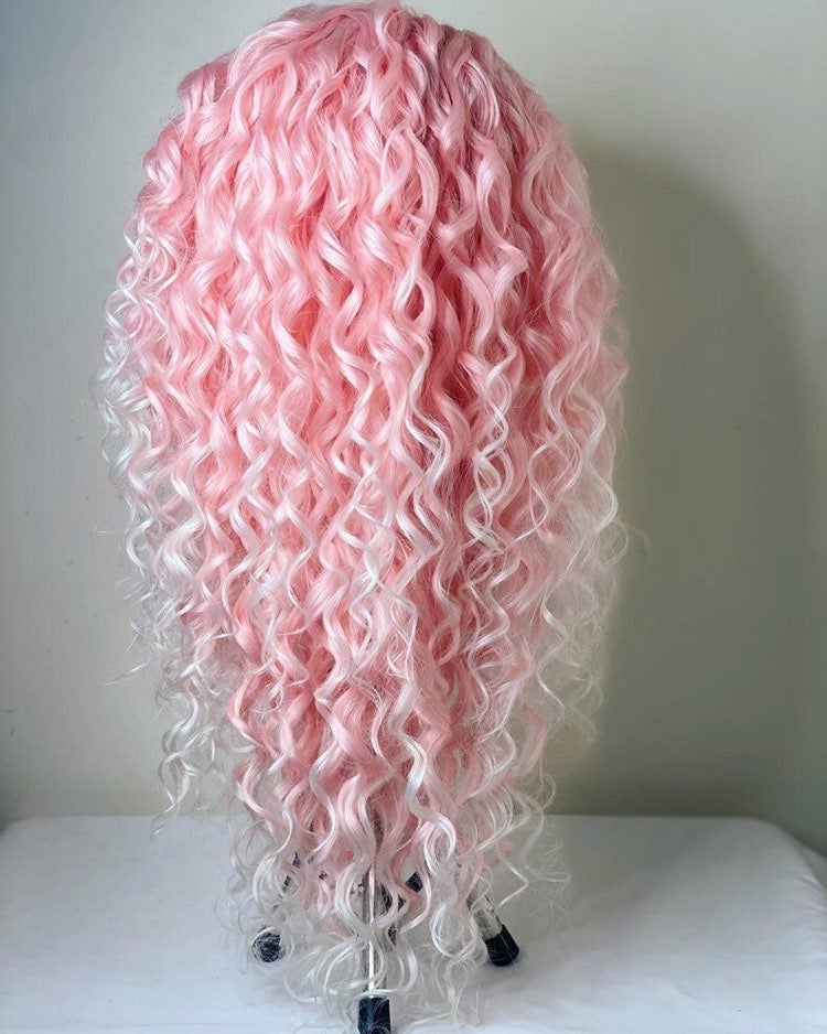 22 PINK CURLY WAVY LACEFRONT WIG *NEW