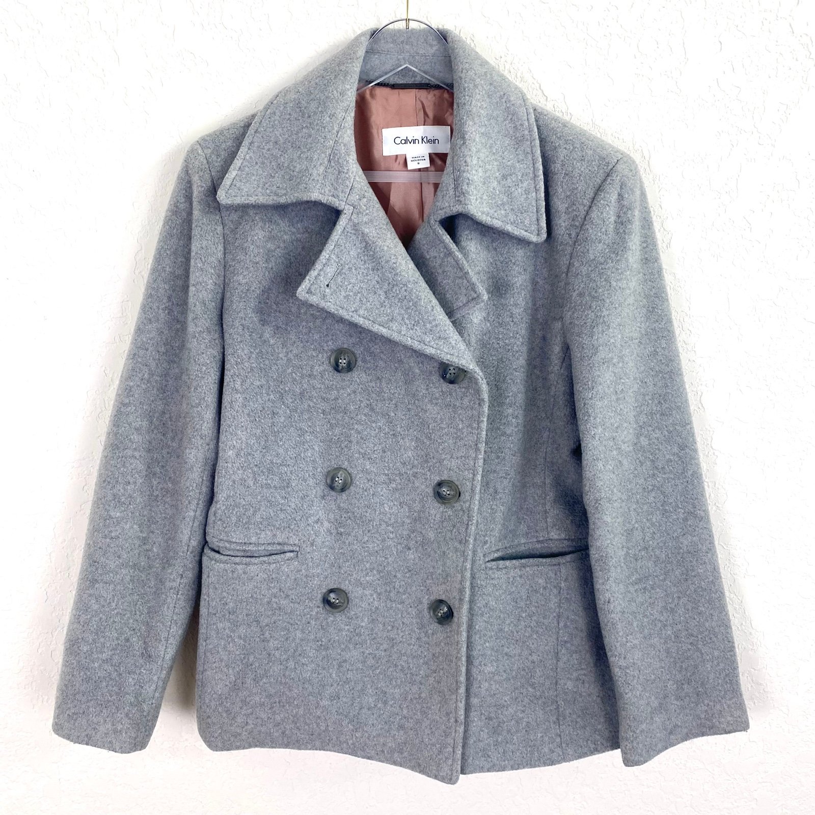 Calvin Klein Wool Cashmere Blend Double Breasted Pea Coat Size 8