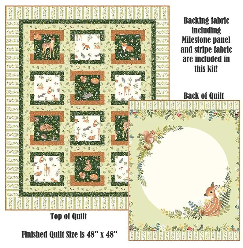 Quilt Kit~Squares Afloat~38 x 48 Woodland Babes Reversible Quilt w/ Milestone