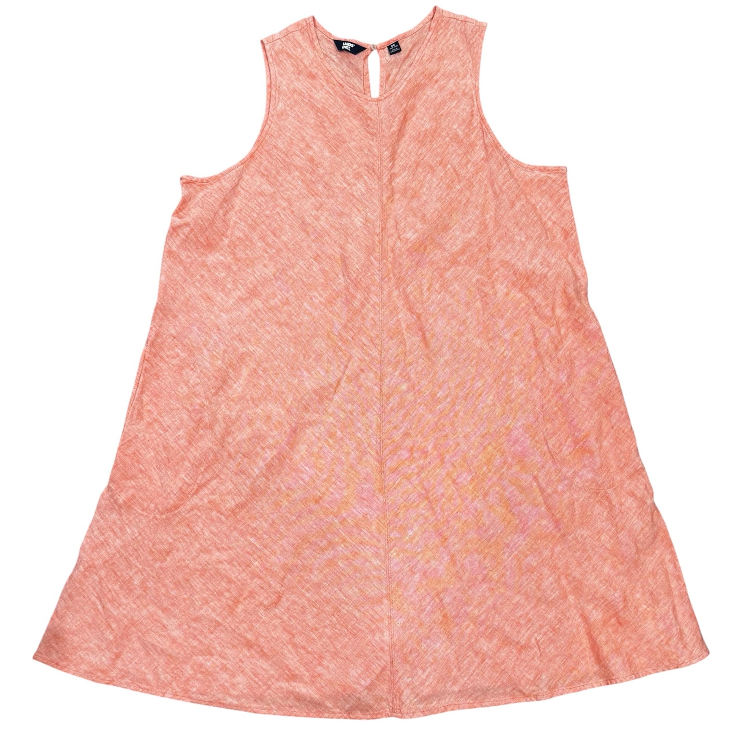 Lands’ End Linen Dress Sz 2X Peach Swing Pockets Keyhole Sleeveless in EUC