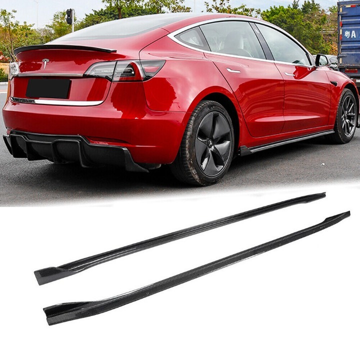 New Tesla Model 3 2017-2022 Real Carbon Fiber Side Skirts Extension Lip Panel