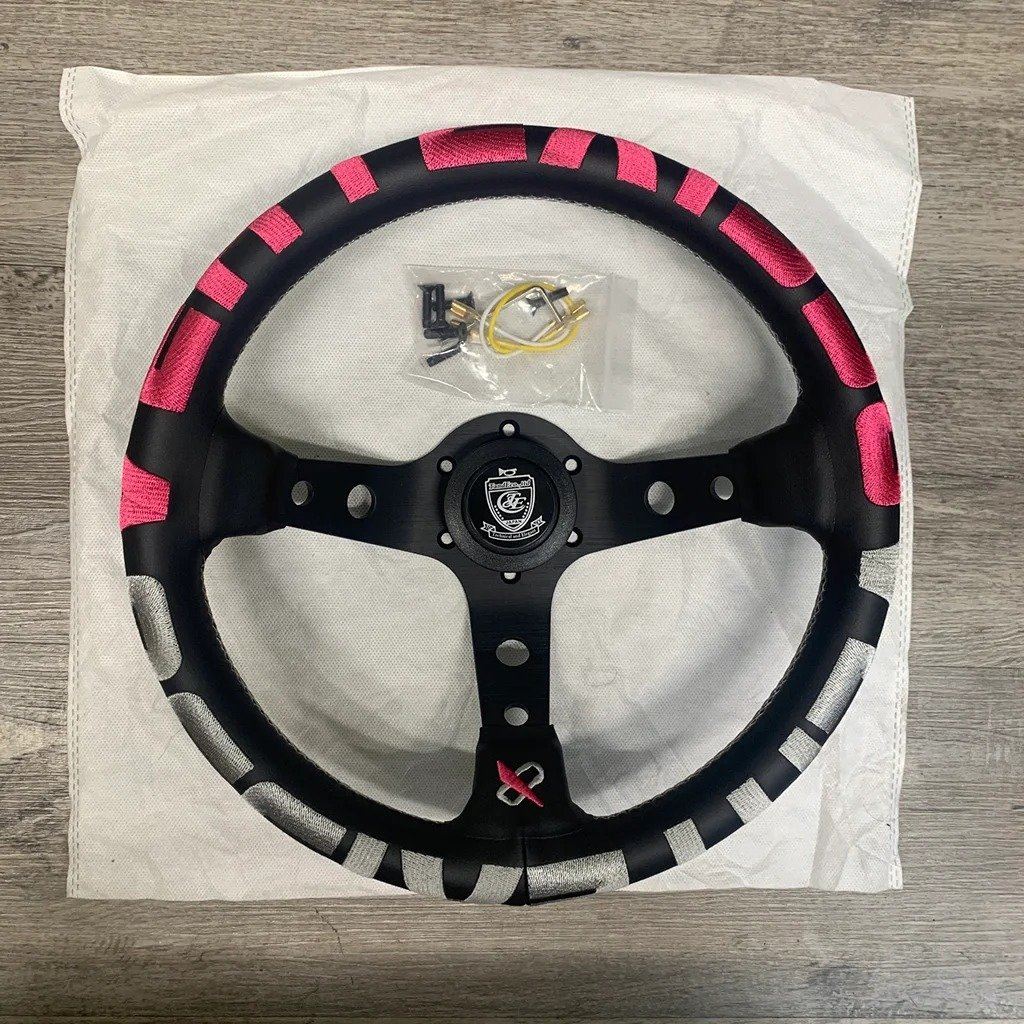 320mm Vertex PINK Stitch Leather Deep Dish Steering Wheel