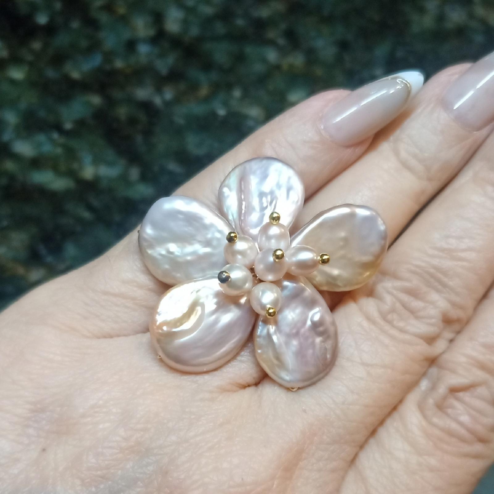 Freshwater Pearls Handmade Flower Ring Adjustable