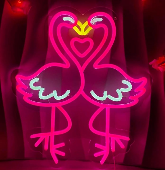 Lovely Bright Love Heart Flamingos LED Night Light Room Wall Decoration