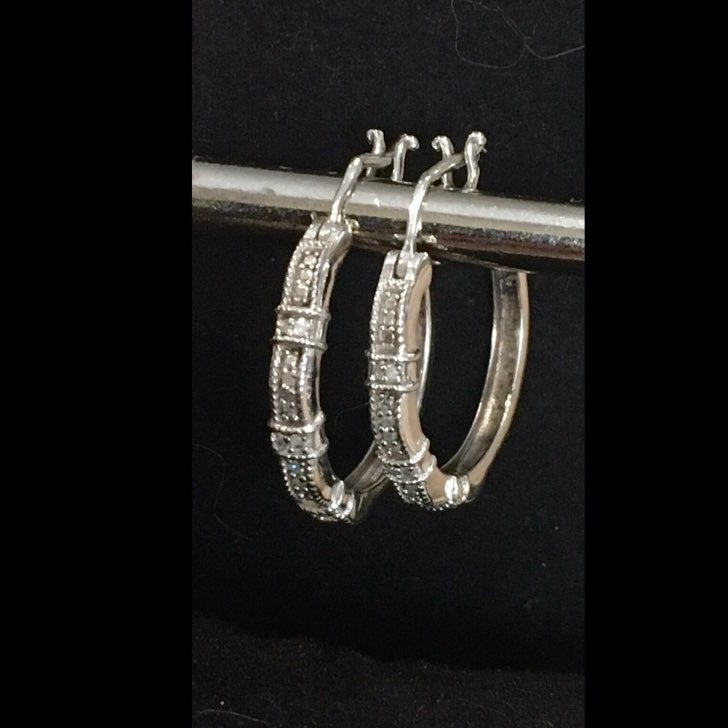 Diamond and Sterling Silver Hoops 925