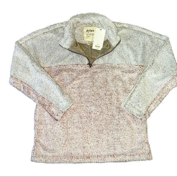 Dylan Tipped Shag Sherpa Pullover in Natural and Pink