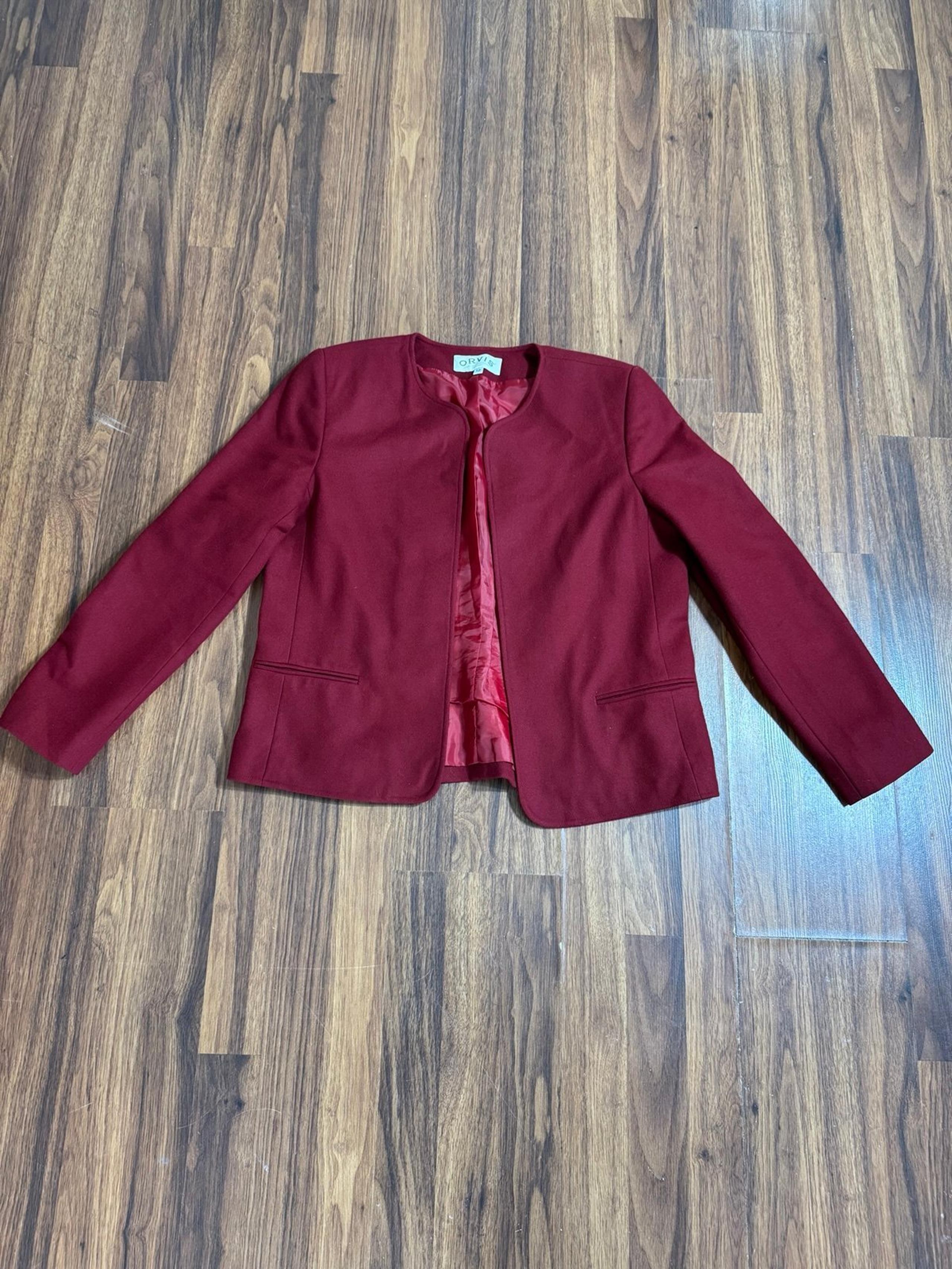 Orvis 100% Wool Women’s Open Front Red Blazer Outdoor Size 12 Equestrian Work