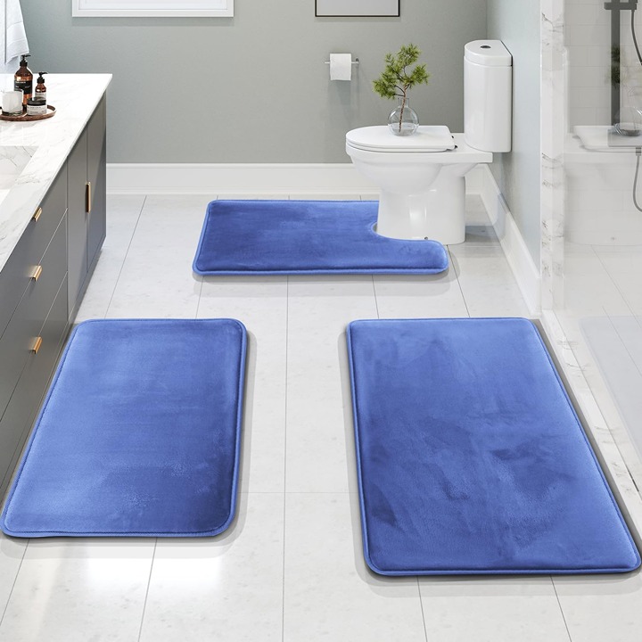 3 Piece Bathroom Rugs Bath Mat Set, Velvet Memory Foam
