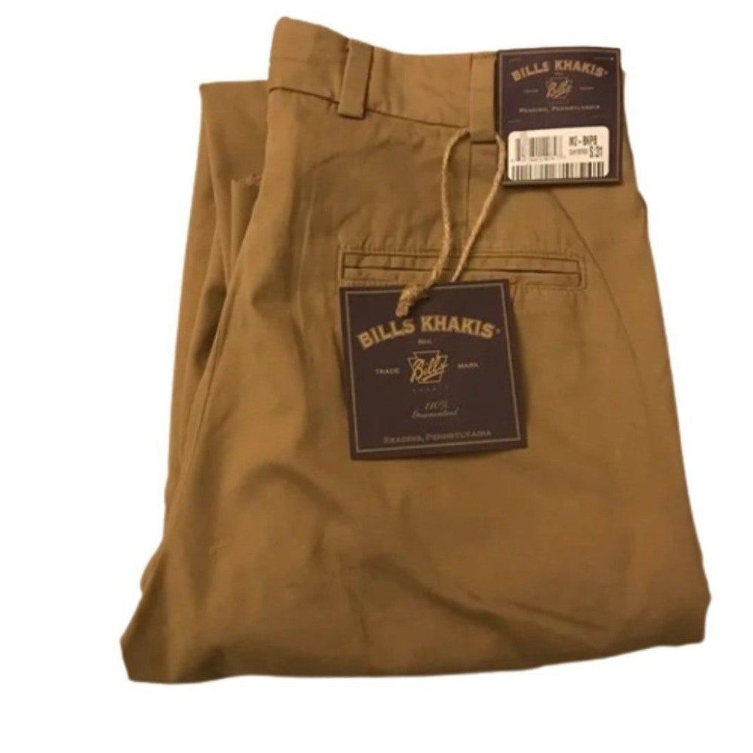 NWT Mens Size 26 Bills Khakis M2 Dark Khaki Plain Front Poplin Chino Pants