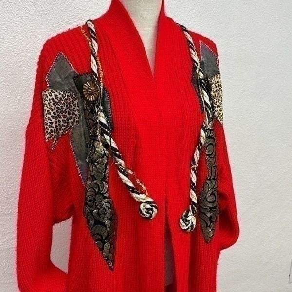 Vintage Focus Red Long Cardigan Sweater Women’s Large