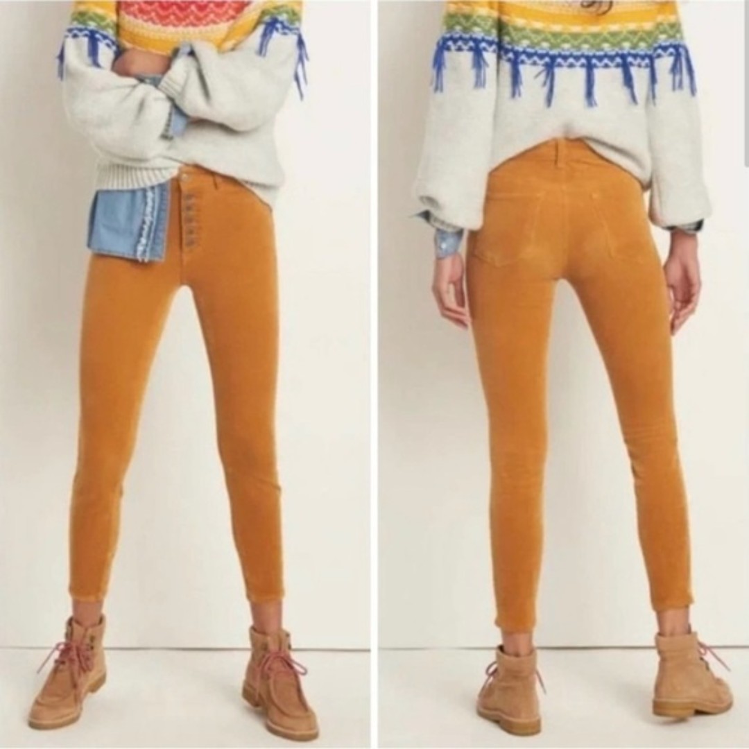 Anthropologie Pilcro Mustard Yellow Corduroy Skinny Pants Women 26