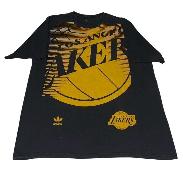 Adidas Los Angeles Lakers 3D Graphic Tee Black NBA Y2K Rare AOP Mens XL VTG
