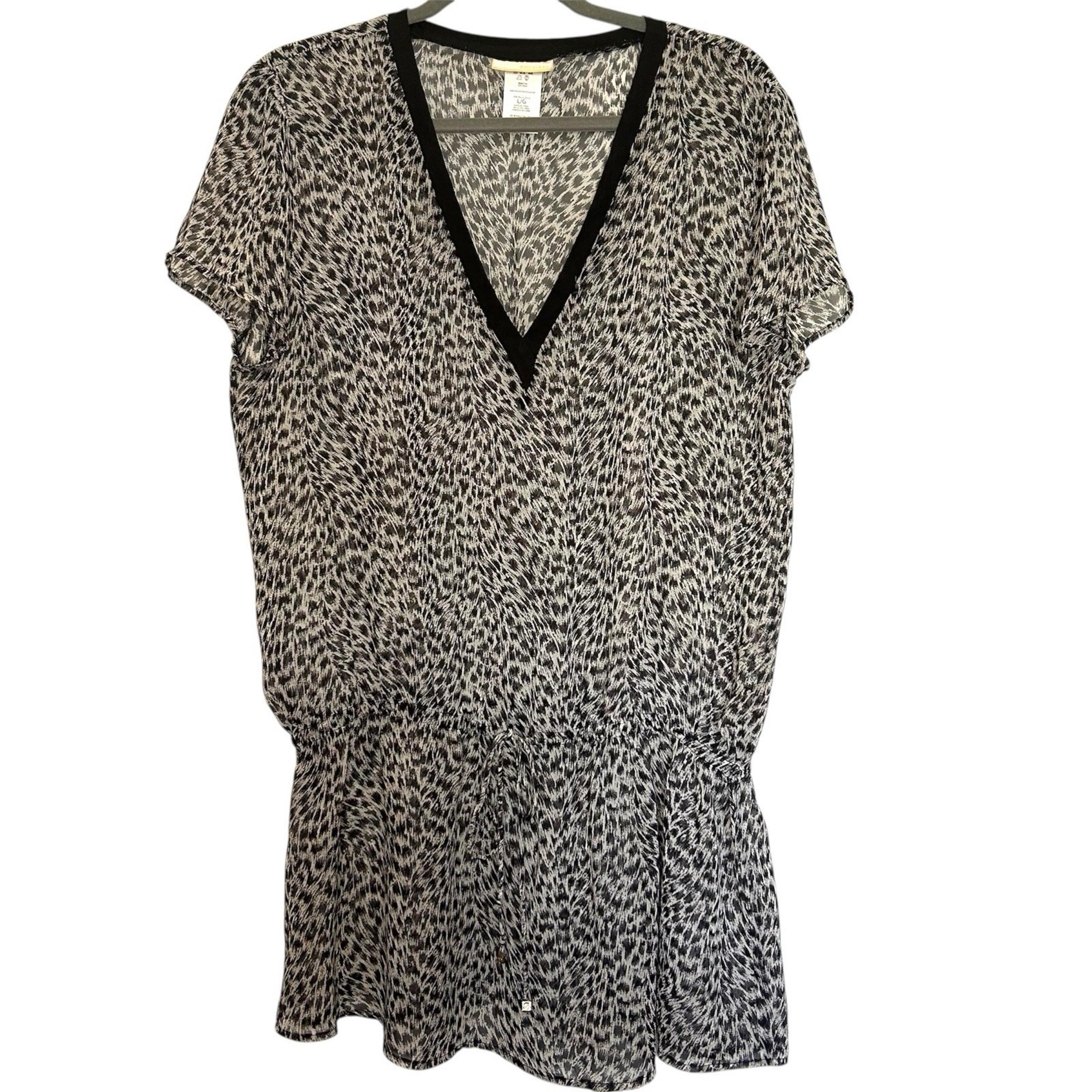 Michael Kors Sheer Swimsuit Cover Up Black White Jaguar Print Size Large