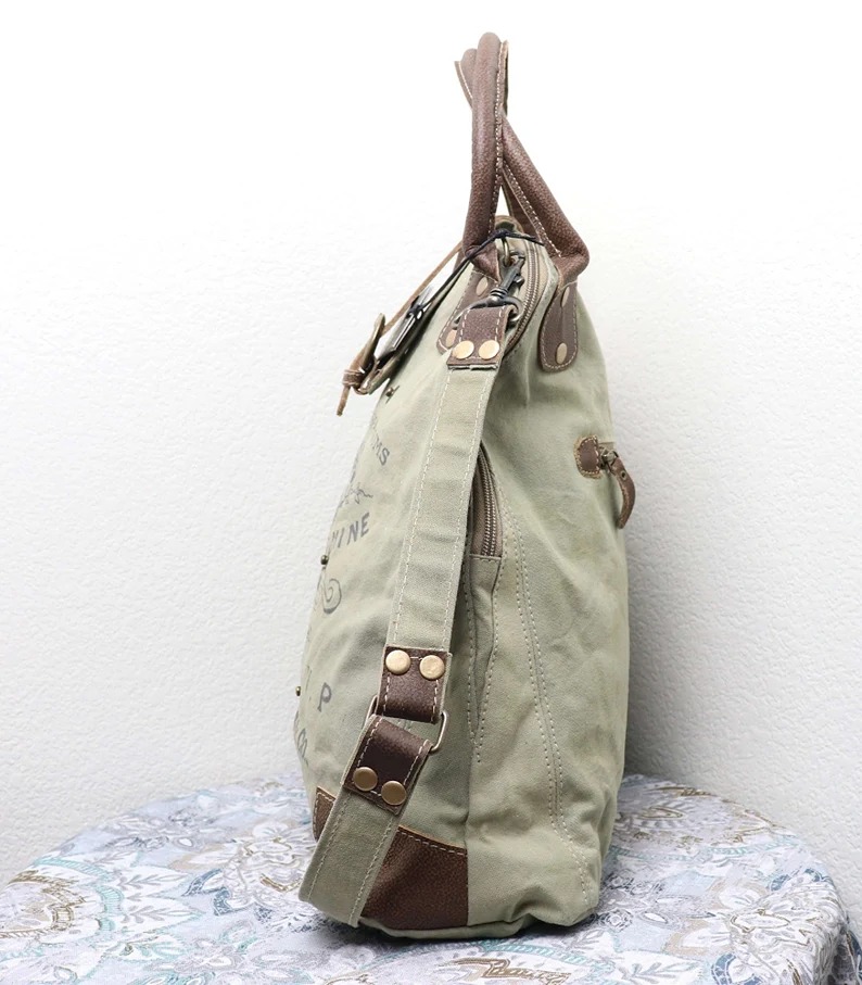 Myra Bags Vintage Upcycle Canvas Crossbody Bag for Women and Handbag Fashion Bag