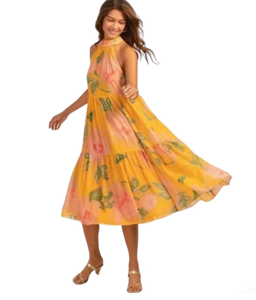 Trina Turk Immeasurable 2 Georgette Tiered Midi Dress Small