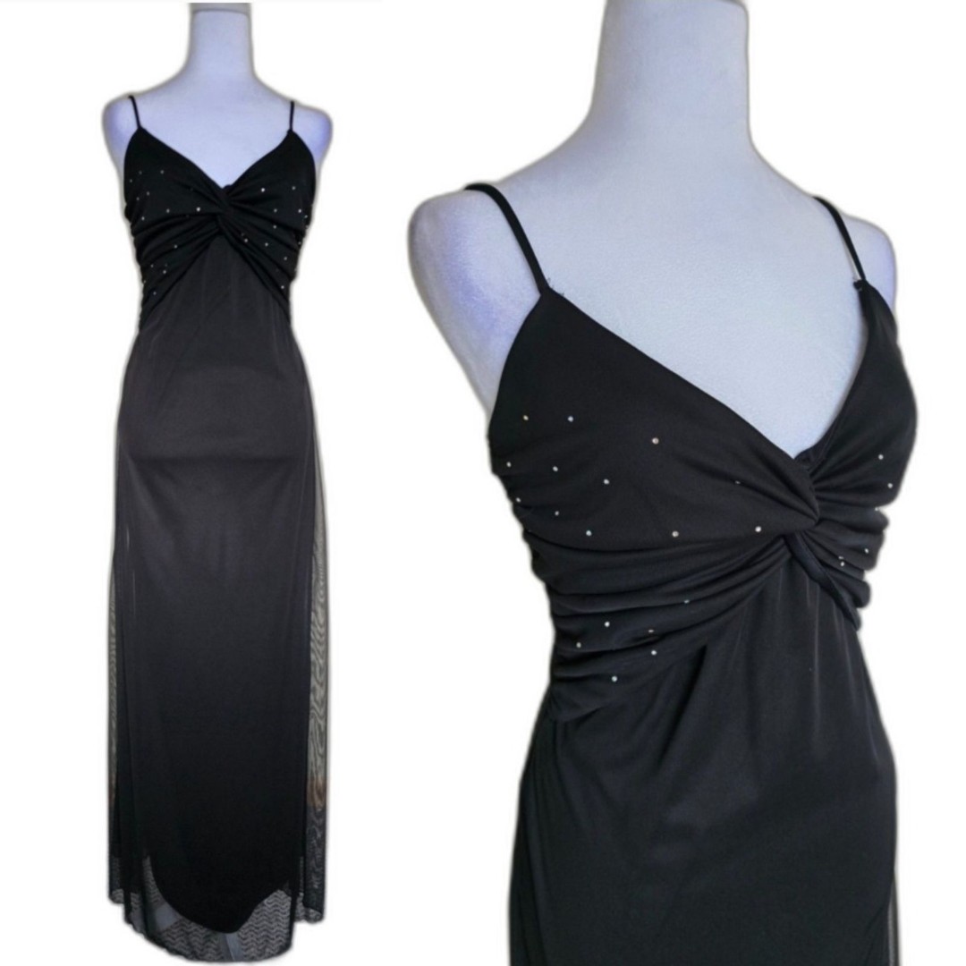 Taboo Black Strappy Tank Bodycon Maxi Dress Grunge Goth Minimalist 90s Y2K