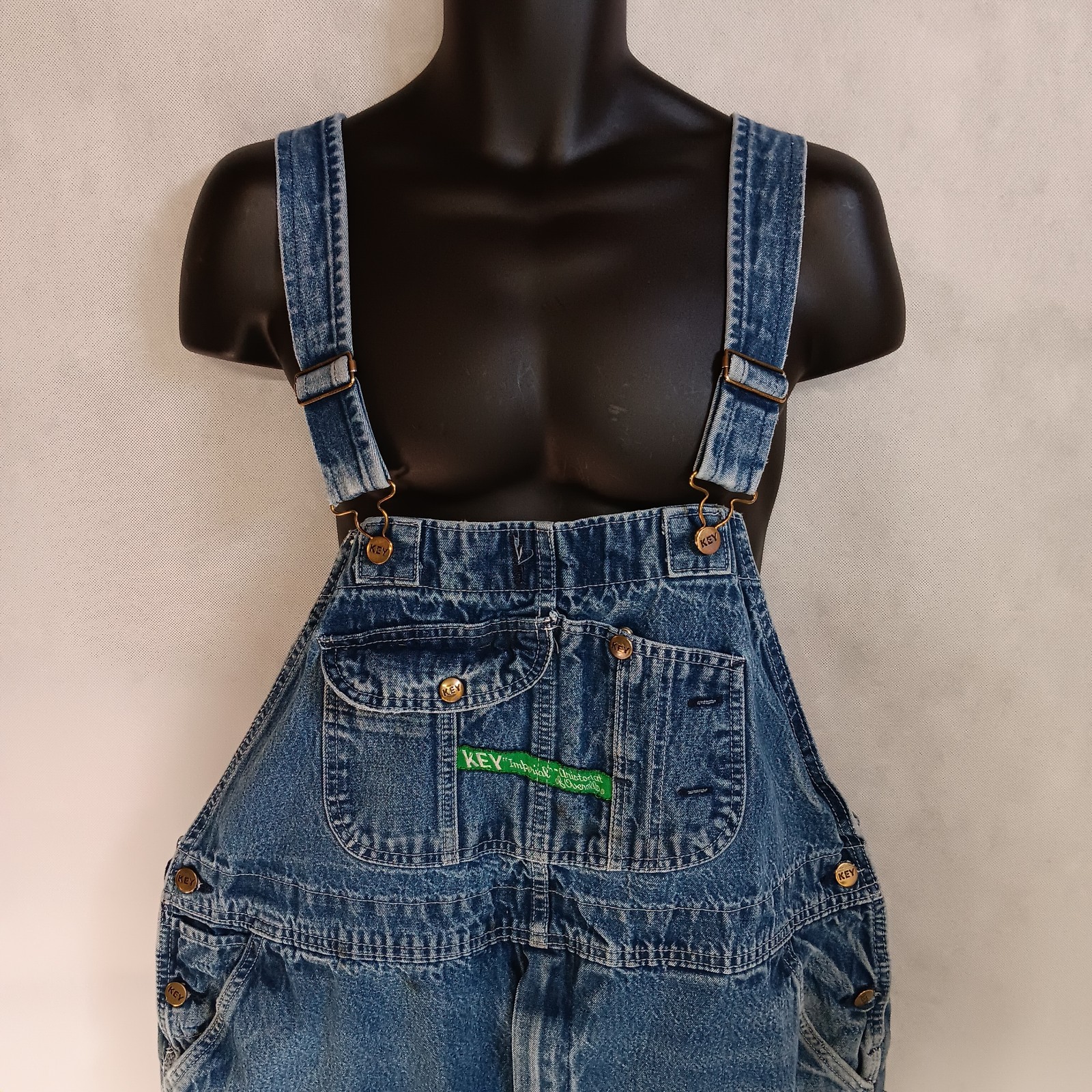 Key Bib Overalls 44x30 Blue Medium Washed Denim