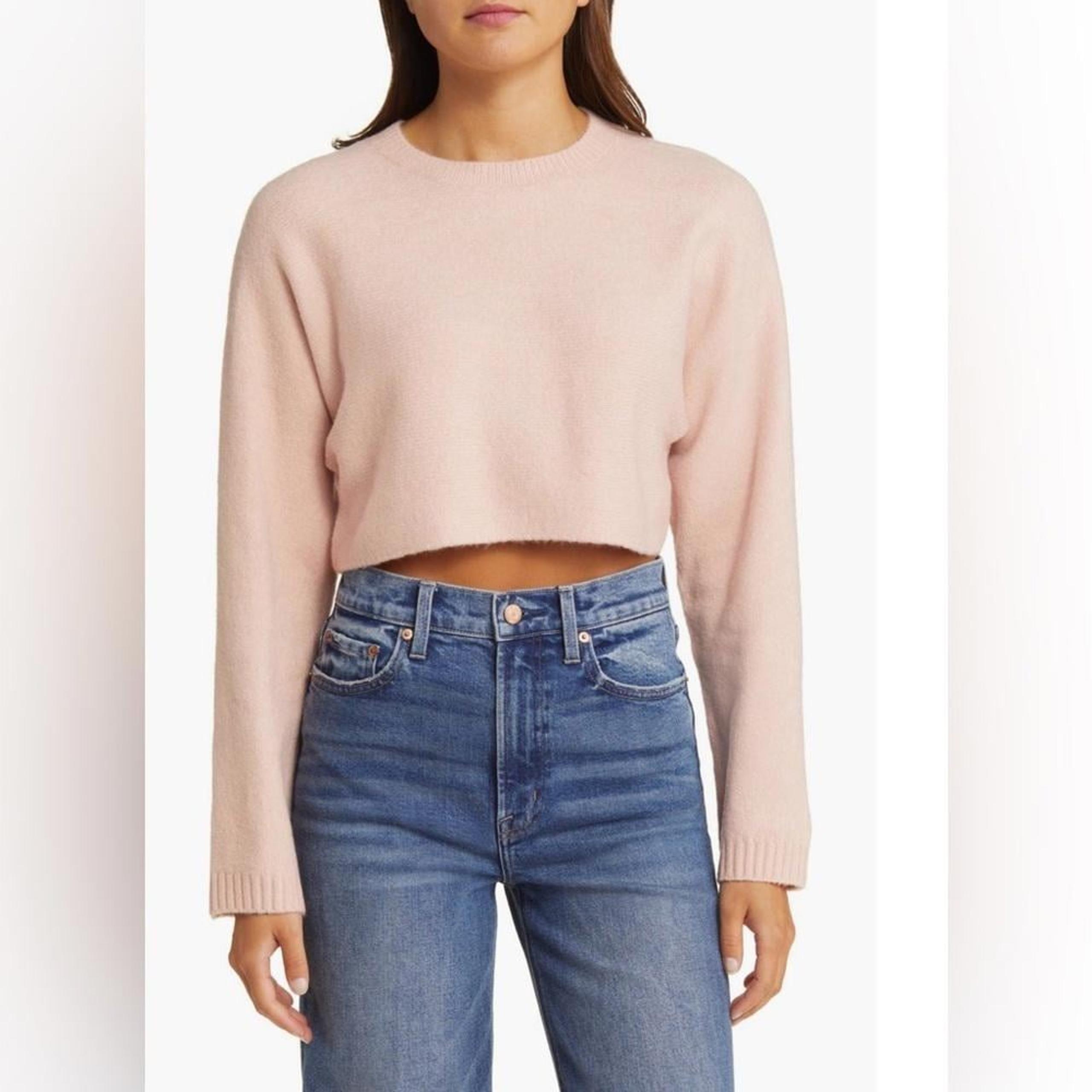 EUC Worn Once OPEN EDIT by Nordstrom Crewneck crop sweater Sz XXS Pink Smoke