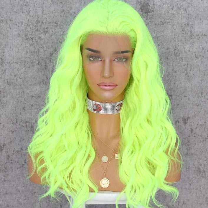 18 ' NEON green body wavy lacefront wig
