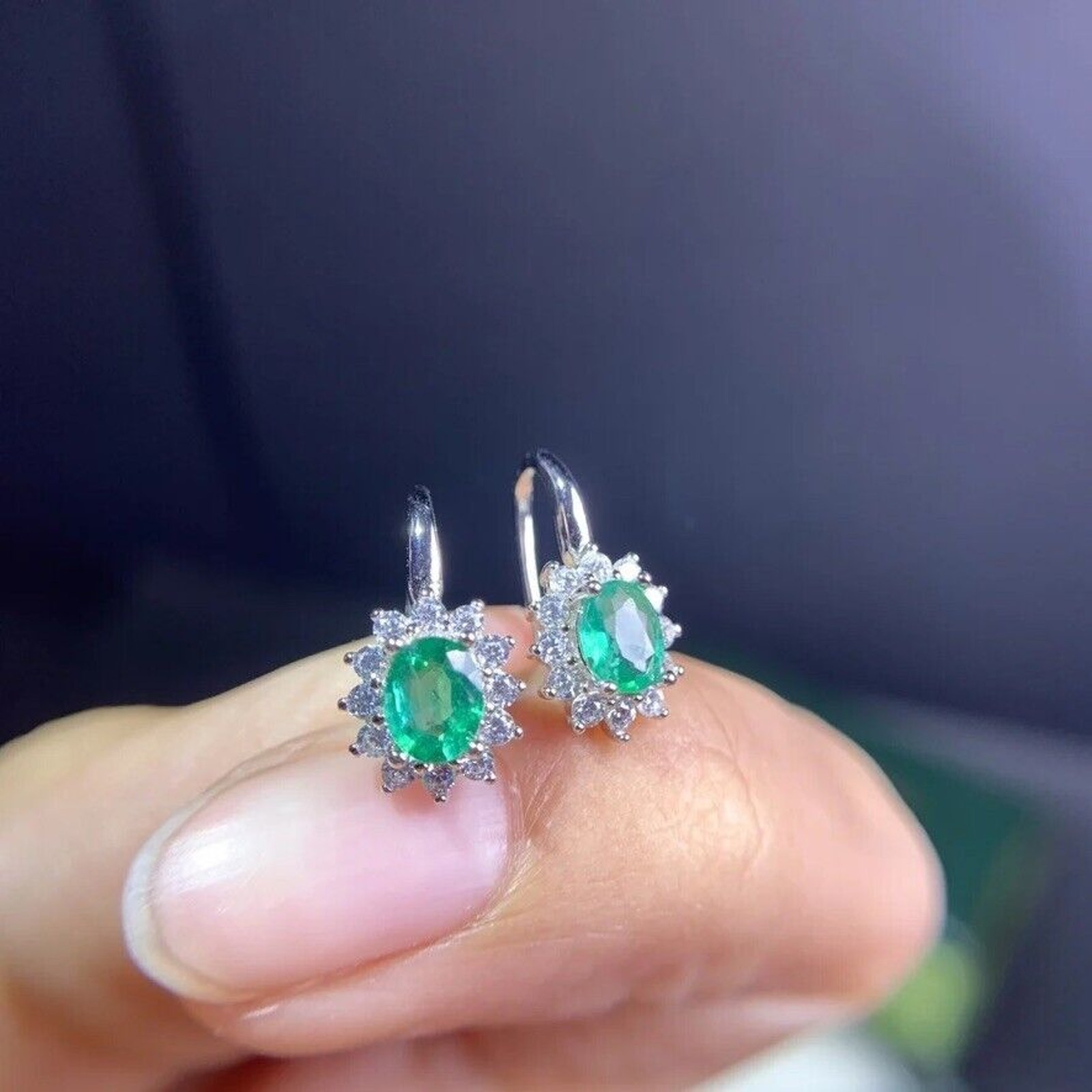 Women's Emerald Dangle Earrings, Natural Emerald Earrings 4x5mm