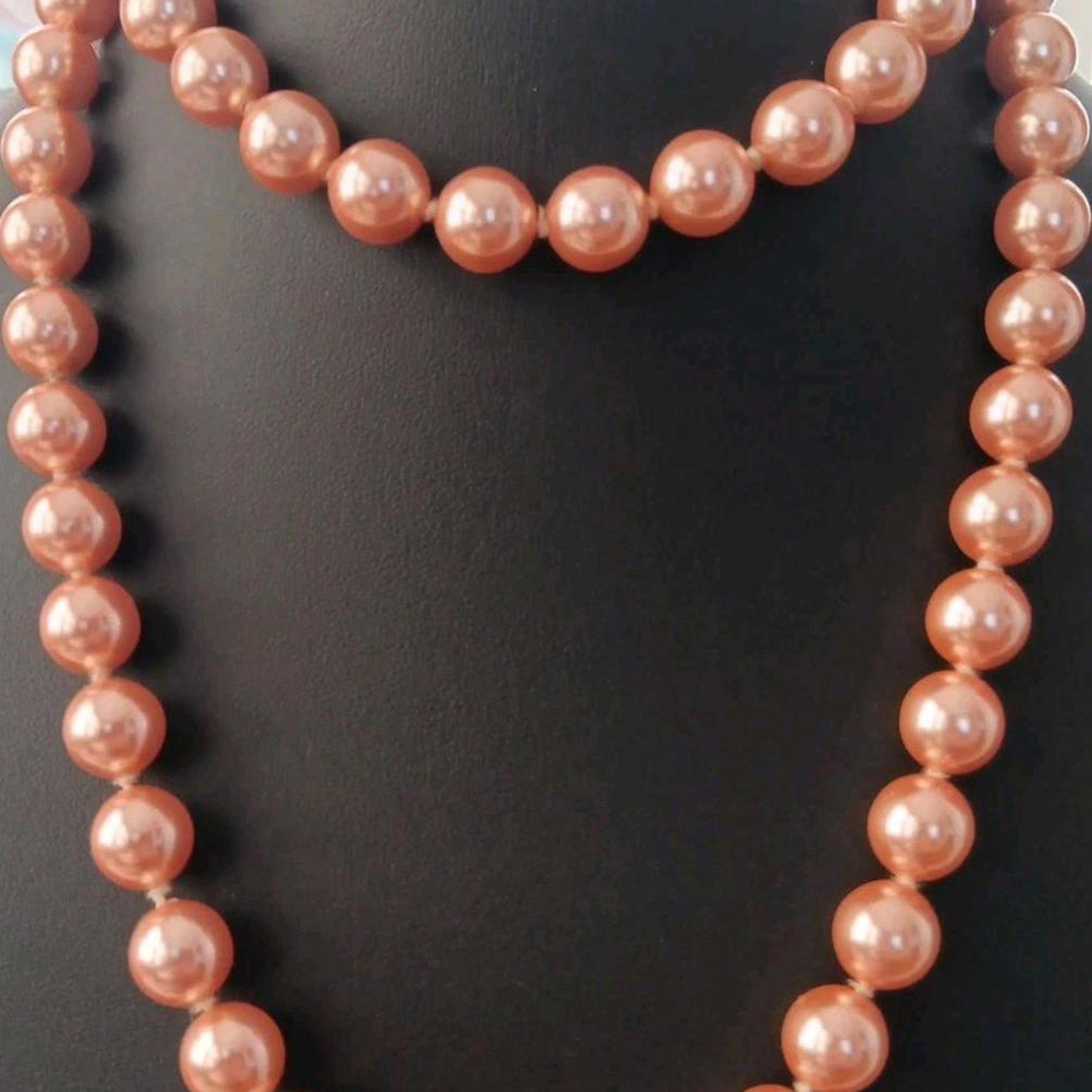 Vintage JOAN RIVERS Glass Peach Hand Knotted Pearl Necklace  30"